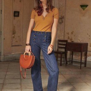 Sezane 1977 The New Parisien Flare Jeans Dark Blue